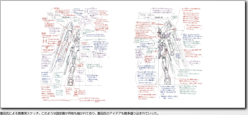 重田氏による商品用スケッチ。このような画稿が何枚も描かれており、重田氏のアイデアも数多盛り込まれていった。